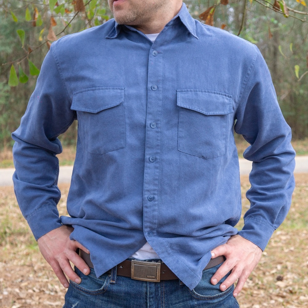BRUNO Sueded Microfiber Button Down Shirt (blue)